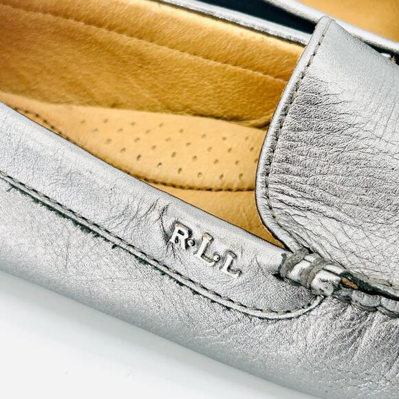 Ralph Lauren Caitlyn Gunmetal Metallic Leather Driving Loafers - Picture 2 of 9